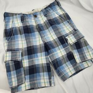 Abercrombie & Fitch Blue Green Plaid Cargo Shorts Mens 32 Retro Y2K Surfer Beach
